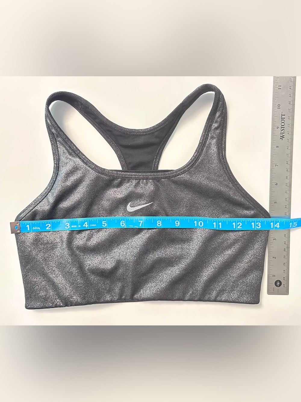 Nike Swoosh Icon Clash Shimmer Racerback Sports Bra size M silver/black - Picture 6 of 11